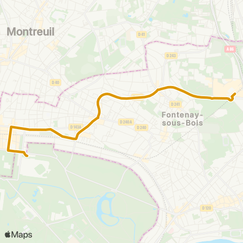 Île-de-France Mobilités Château de Vincennes <> Gare de Val de Fontenay map