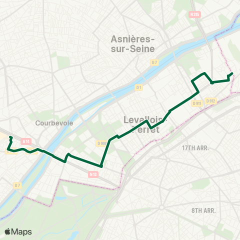 Île-de-France Mobilités St-Ouen RER <> La Défense (Voie Perronet S.) map