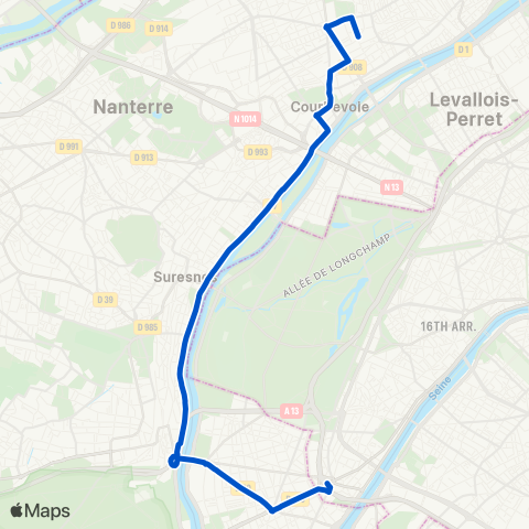 Île-de-France Mobilités Les Bruyères <> Porte de Saint-Cloud map