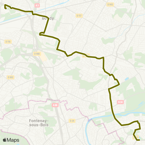 Île-de-France Mobilités Bobigny / Pablo Picasso <> Noisy-le-Grand / Mont d'E. RER map
