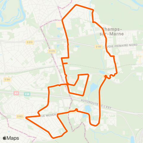 Île-de-France Mobilités Noisy Champs RER Descartes <> Noisy Champs RER Descartes map