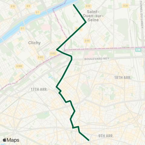 Île-de-France Mobilités Opéra <> Saint-Ouen / les Docks map