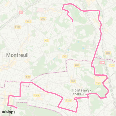 Île-de-France Mobilités Montreuil-Boissière-Acacia <> Château de Vincennes map