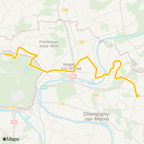 Île-de-France Mobilités Villiers-s/-Marne / le Plessis-Trévise RER <> Château de Vincennes map