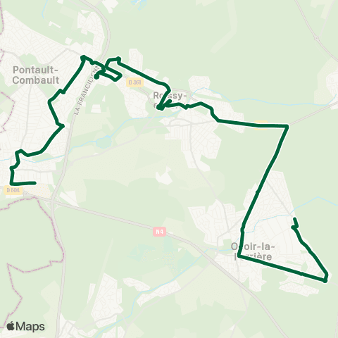 Île-de-France Mobilités Gare d'Ozoir-la-Ferrière <> Ctre comm. map