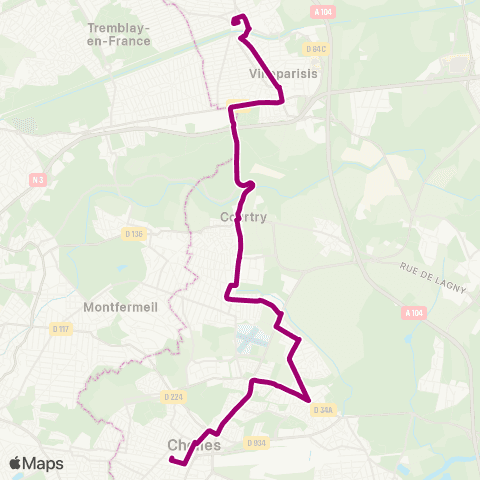 Île-de-France Mobilités Gare de Chelles - Gournay <> Gare de Villeparisis - Mitry-le-Neuf map