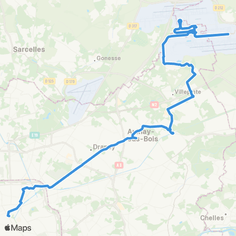 Île-de-France Mobilités Gare de l'E. <> Gare de Roissypôle - Aéroport CDG 1 map