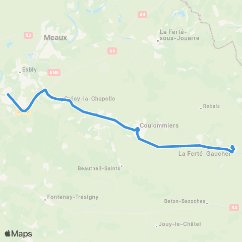 Île-de-France Mobilités Chessy Sud <> Gare de Coulommiers map