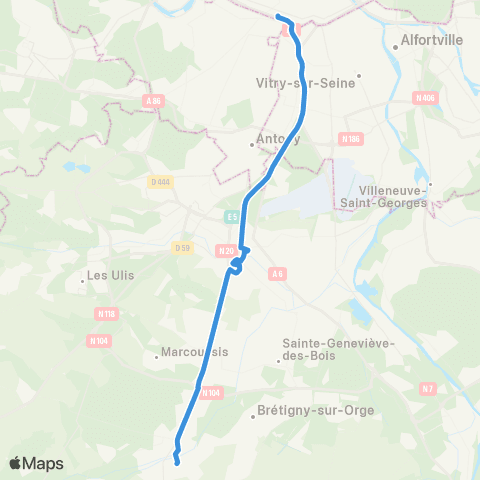 Île-de-France Mobilités Porte d'Orléans <> Porte d'Étampes map