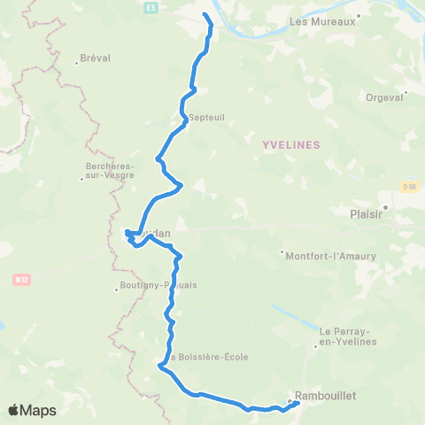 Île-de-France Mobilités Gare de Rambouillet - Prairie <> Gare rout. de Mantes-la-Ville map
