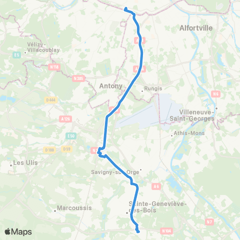 Île-de-France Mobilités Porte d'Orléans <> ZI Croix Blanche map