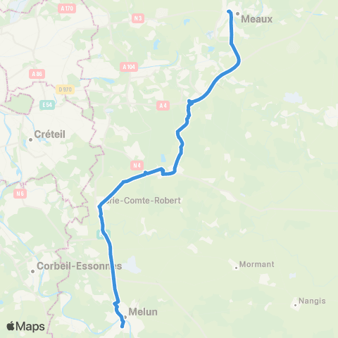 Île-de-France Mobilités Gare de Melun - Sud <> Gare de Meaux map