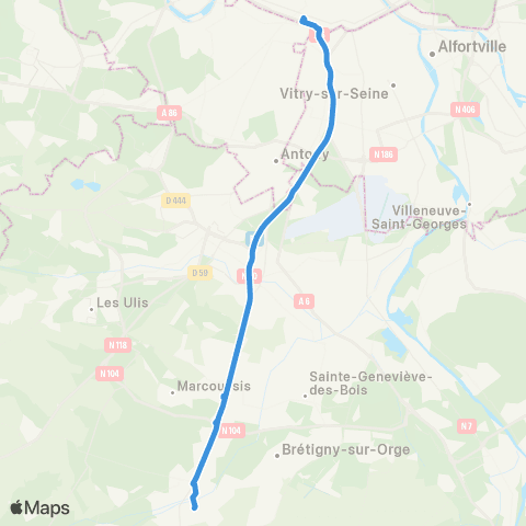 Île-de-France Mobilités Porte d'Étampes <> Porte d'Orléans map