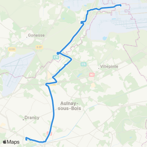 Île-de-France Mobilités Gare de Roissypôle - Aéroport CDG 1 (D1) <> Bobigny - Pablo Picasso map