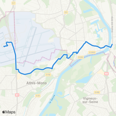 Île-de-France Mobilités Gare de Villeneuve-St-Georges <> Aéroport Orly 1-2-3 / C1 map