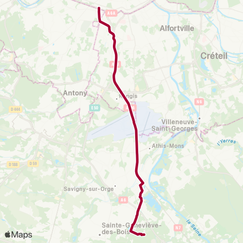 Île-de-France Mobilités Pte d'Orléans <> Maison d'Arrêt des Femmes map