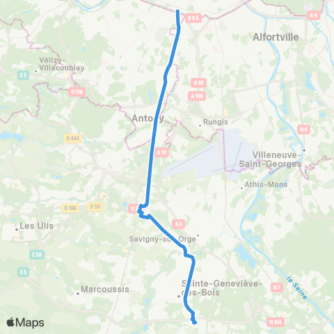 Île-de-France Mobilités Porte d'Orléans <> ZI Croix Blanche map