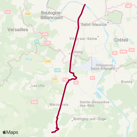 Île-de-France Mobilités Gare d'Arpajon <> Châtelet map