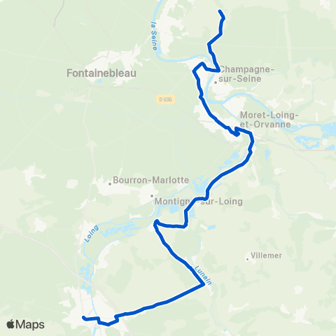 Île-de-France Mobilités Lycée Fontaineroux <> Gare de Nemours map