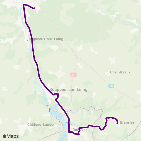 Île-de-France Mobilités Gare de Souppes-s/-Loing Parvis <> Aristide Briand map