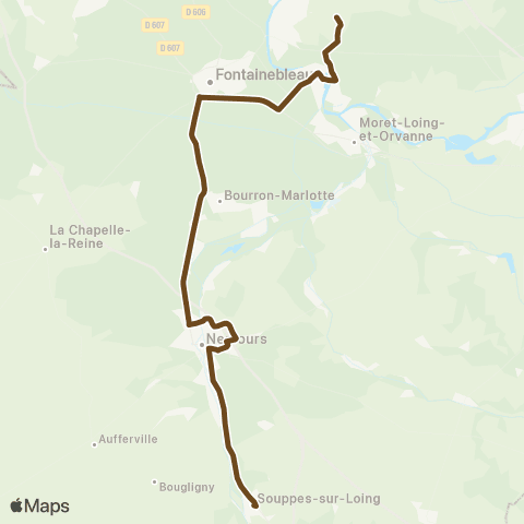 Île-de-France Mobilités Lycée Fontaineroux <> Gare de Souppes-s/-Loing Parvis map