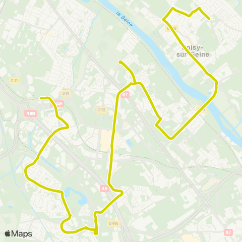 Île-de-France Mobilités Les Meillottes <> Gare d'Orangis Bois de l'Épine map
