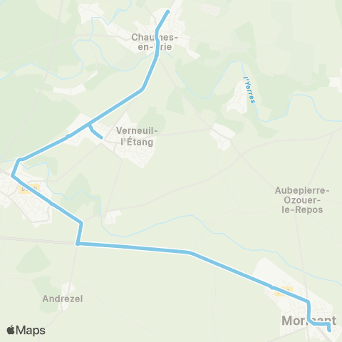 Île-de-France Mobilités Salle des Fêtes <> Gare de Verneuil-l'Étang map