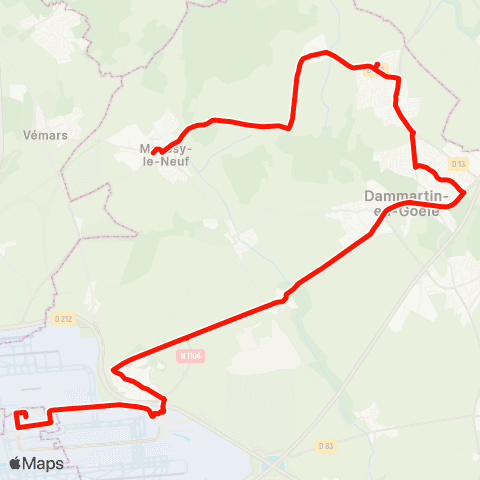 Île-de-France Mobilités Beaupré <> Roissypôle - Aéroport CDG 1 (B1) map