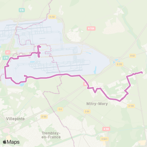 Île-de-France Mobilités Gare de Roissypôle - Aéroport CDG 1 <> Maison des Associations / Compans map