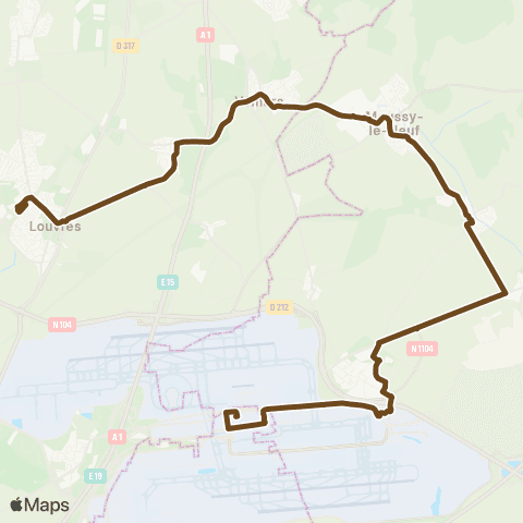 Île-de-France Mobilités Gare de Roissypôle - Aéroport CDG 1 (B2) <> Gare de Louvres map