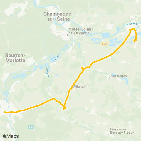 Île-de-France Mobilités Gare de Nemours <> Ctre comm. Bréau map