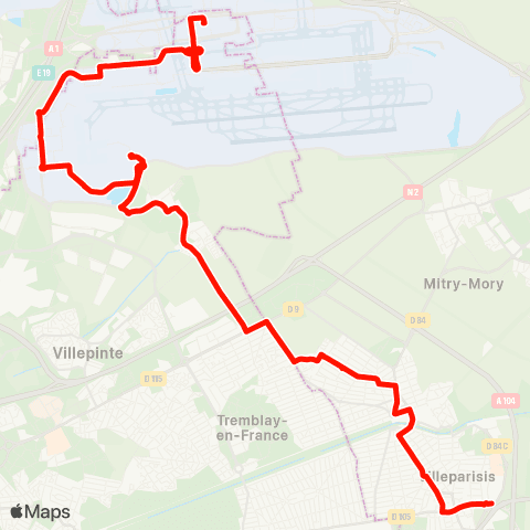Île-de-France Mobilités Gare de Roissypôle - Aéroport CDG 1 <> Collège Gérard Philipe map