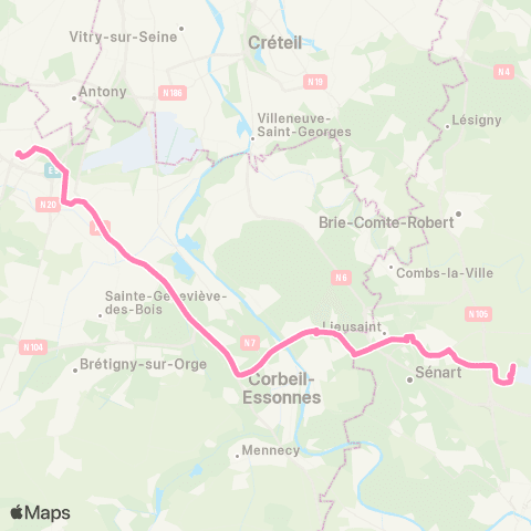 Île-de-France Mobilités Gare de Massy - Palaiseau <> Gare de Lieusaint - Moissy map