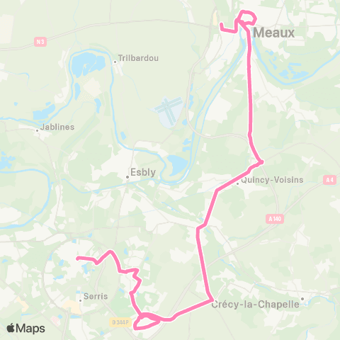 Île-de-France Mobilités Lycée Pierre de Coubertin <> Chessy Nord map