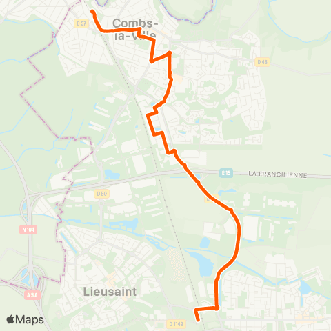 Île-de-France Mobilités Gare de Lieusaint - Moissy <> Gare de Combs-la-Ville - Quincy map