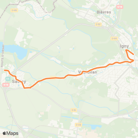 Île-de-France Mobilités Gare d'Igny <> Razel map