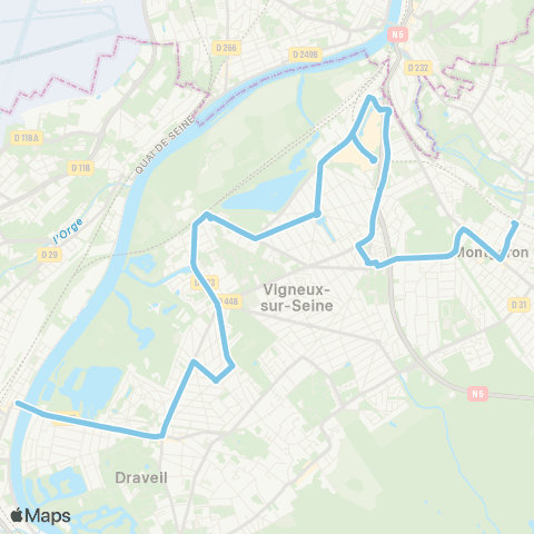 Île-de-France Mobilités Juvisy Gare rout. Seine <> Gare de Montgeron - Crosne map