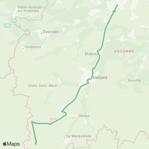 Île-de-France Mobilités Brigeollet <> Porte d'Étampes map
