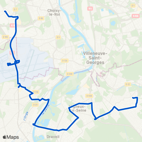 Île-de-France Mobilités Gare de Yerres <> Marché Intl de Rungis map
