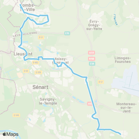 Île-de-France Mobilités Château du Jard <> Gare de Combs-la-Ville - Quincy map