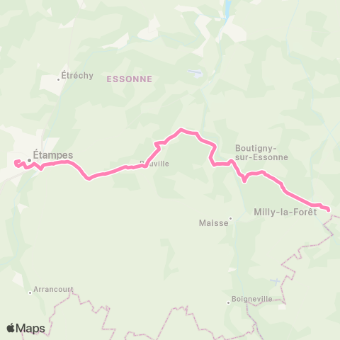 Île-de-France Mobilités Lycée St Hilaire <> Gare de la Ferté-Alais map