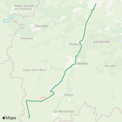 Île-de-France Mobilités Porte d'Étampes <> Gare d'Étampes map