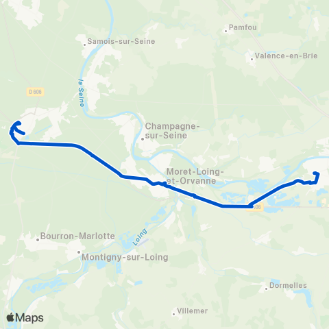 Île-de-France Mobilités Cour des Adieux <> Gare de Montereau Quai 2 map