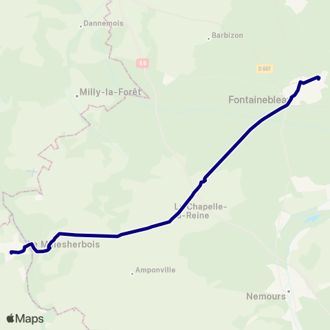 Île-de-France Mobilités Gare de Malesherbes <> Gare de Fontainebleau, Avon (Quai 7) map