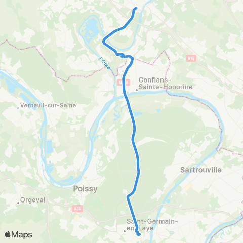 Île-de-France Mobilités Rue Thiers <> Pontoise Gare map