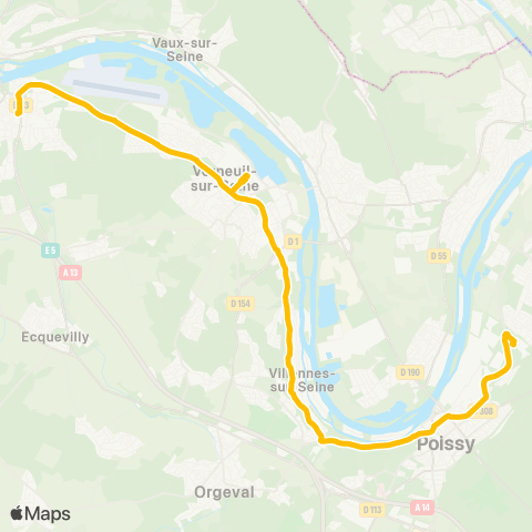 Île-de-France Mobilités Gare des Mureaux (B1) <> Gare rout. N. (A1) map