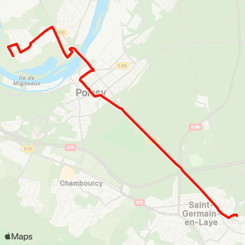 Île-de-France Mobilités Maison des Insectes / Parc du Peuple de l'Herbe <> Gare de St-Germain-en-Laye map