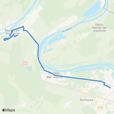 Île-de-France Mobilités Ctre Social <> Gare de Mantes-la-Jolie / Quai 2 map