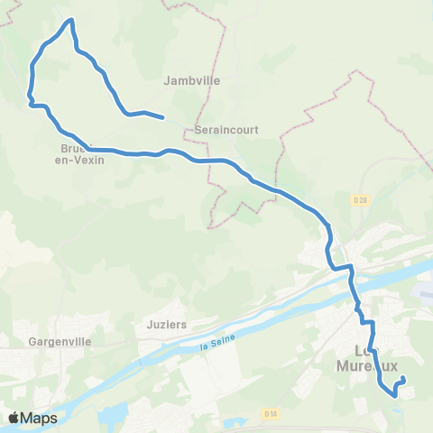 Île-de-France Mobilités Mairie <> Gare des Mureaux (C1) map