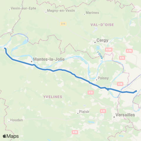 Île-de-France Mobilités La Vallée Française <> La Défense (Terminal Jules Verne) map